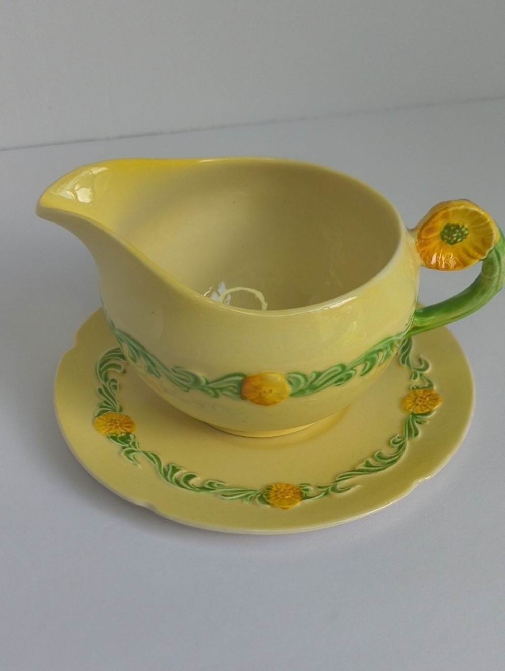Cottagecore Sunflower Handle Creamer with Saucer CarltonWare 1930s Antique